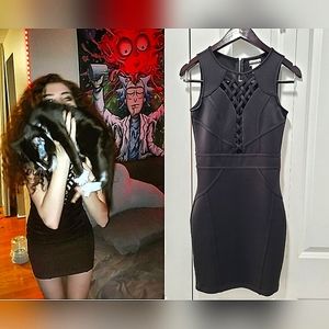 Lattice Bodycon mini black dress